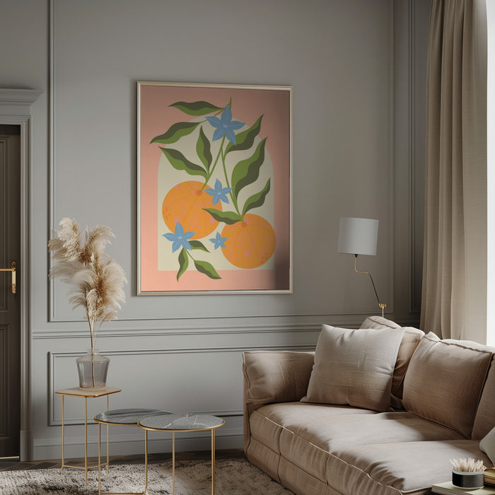 Orange Branch with Flowers Framed Art Modern Wall Decor