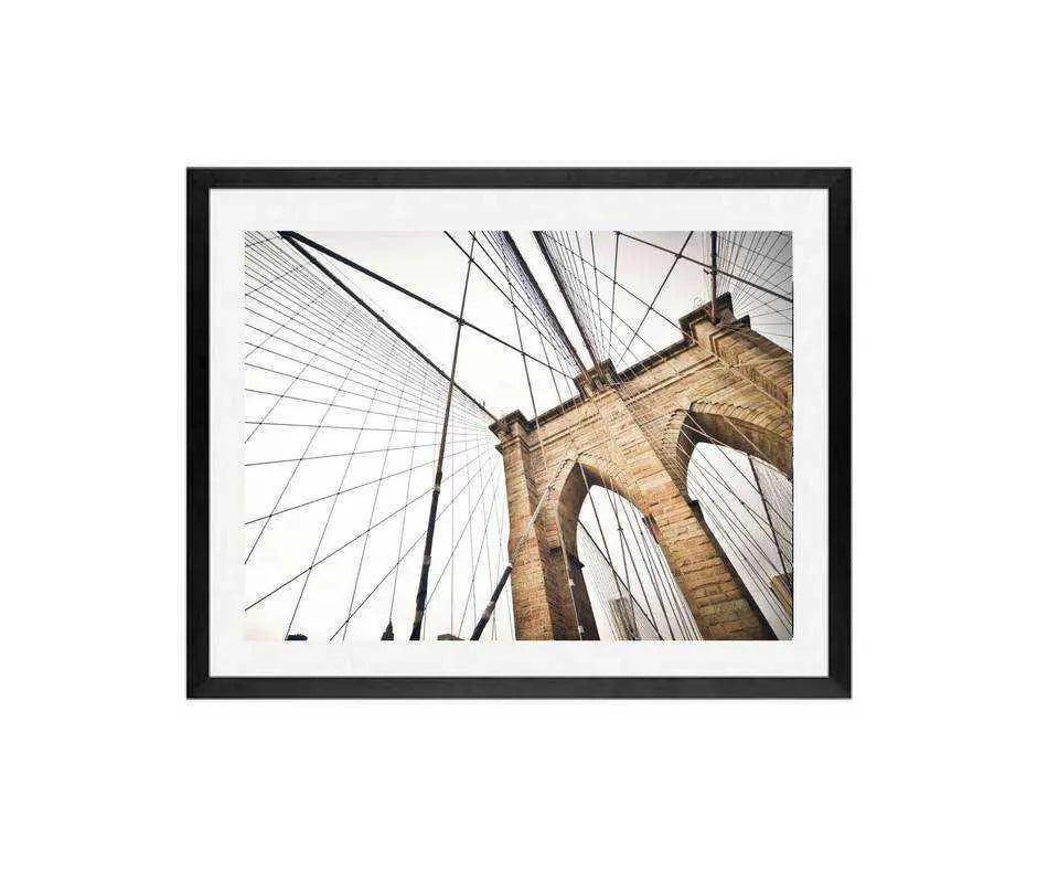 Black and white Brooklyn Bridge framed art for a New York City gallery wall