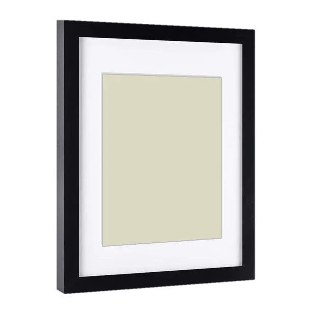 Black picture frame with white mat for a photo