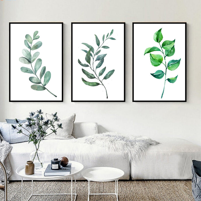 Set of three framed tropical leaf botanical art prints for new traditional decor