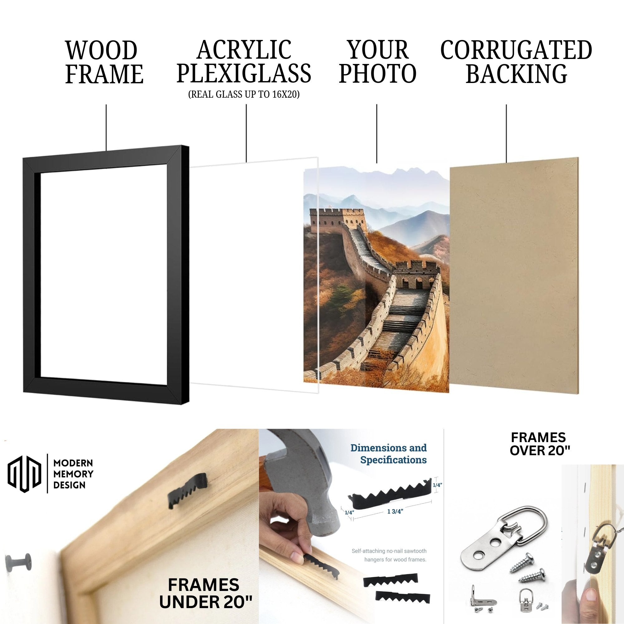 8x11 Black Picture Frame | Solid Wood Frame