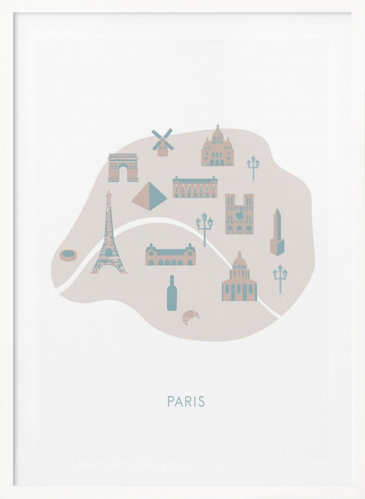 Paris Map Framed Art Modern Wall Decor
