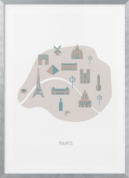 Paris Map Framed Art Modern Wall Decor