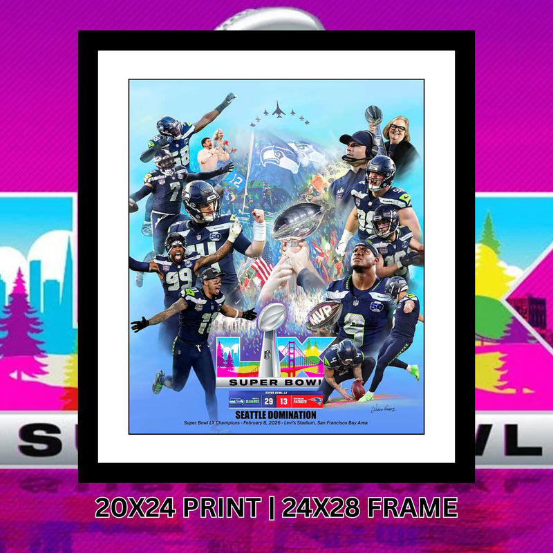 Seattle Seahawks Super Bowl 60 Commemorative Poster Framed