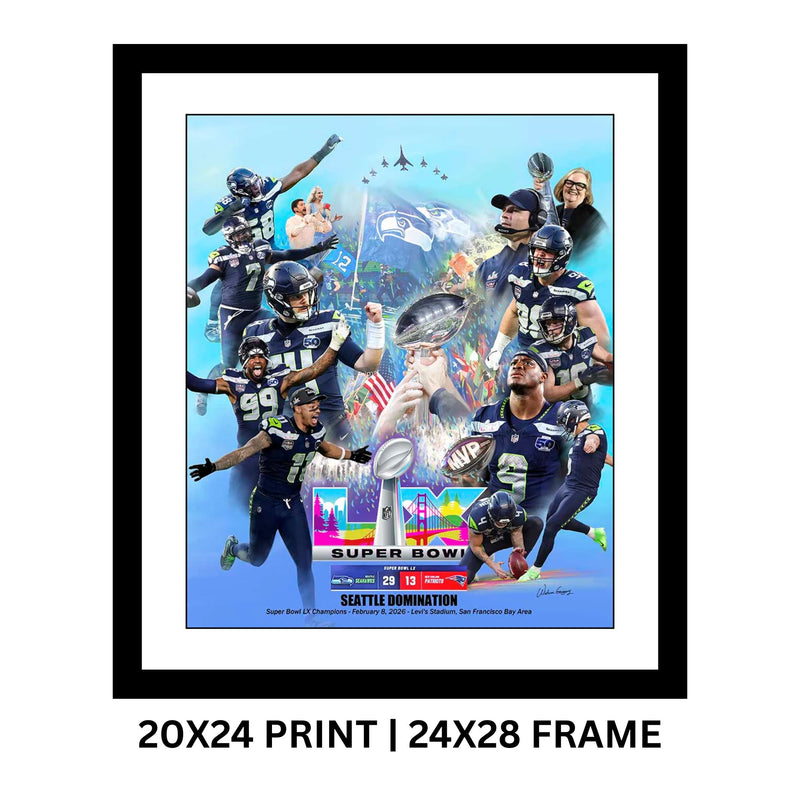 Seattle Seahawks Super Bowl 60 Commemorative Poster Framed