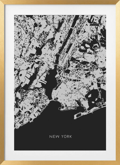 Bird View New York Map Black Framed Art Modern Wall Decor