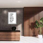 24x36 Framed Wall Art – "A Woman Is Only Helpless When Her Nails Are Drying" Quote – Silver Metallic Frame | Salon Wall Decor for Nail Salon, Hair Studio, Glam Room, Beauty Bar  Modern Memory Design Picture frames 