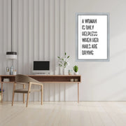 24x36 Framed Wall Art – "A Woman Is Only Helpless When Her Nails Are Drying" Quote – Silver Metallic Frame | Salon Wall Decor for Nail Salon, Hair Studio, Glam Room, Beauty Bar  Modern Memory Design Picture frames 