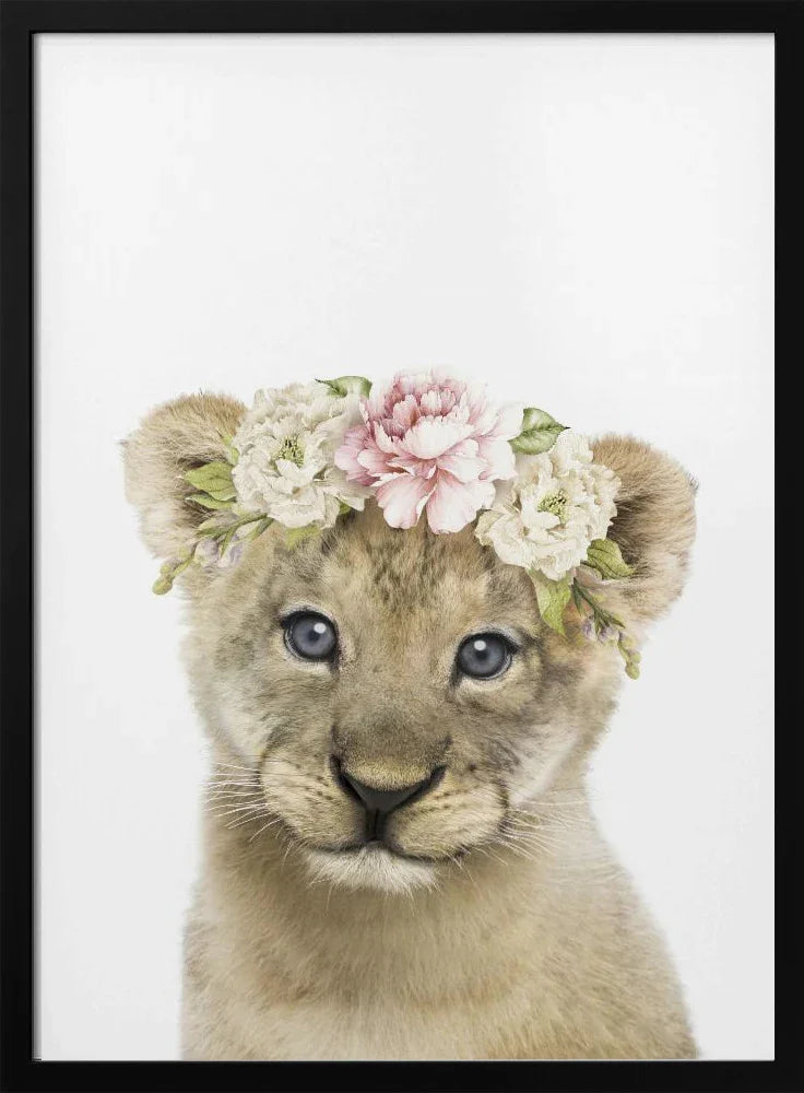 Floral Baby Lion Framed Art Lola Peacock | Home or Office Art