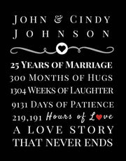 25th Wedding Anniversary gift Framed art 5 year 10 year 15 year - Modern Memory Design Picture frames - New Jersey Frame shop custom framing