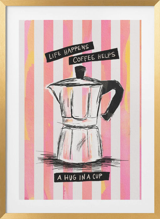 Mocca Coffee on Stripes - Hug in a Cup Framed Art Modern Wall Decor