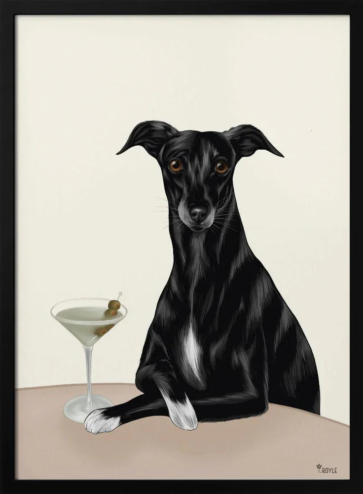 Classy Greyhound with Martini - Tara Royle Framed Art | Home or Office Art