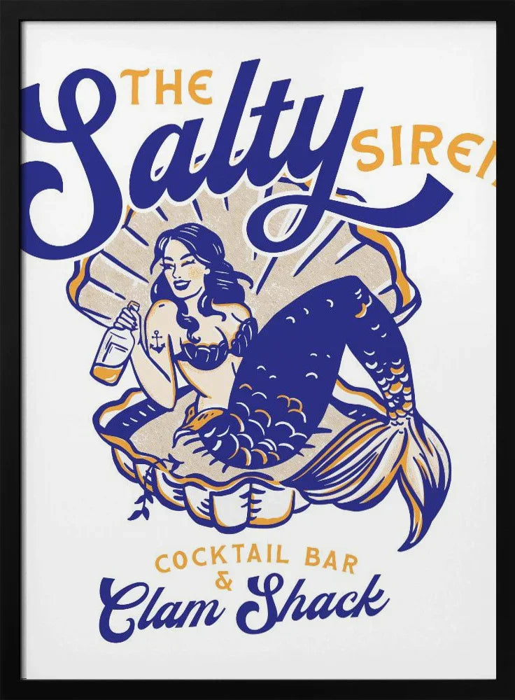 Salty Siren Cocktail Bar &amp; Clam Shack Mermaid - The Whiskey Ginger Framed Art | Home or Office Art