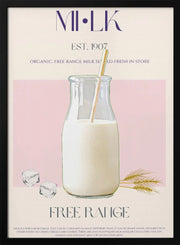 Organic Free Range Milk in a Clear Bottle with Straw - Nazma Khokhar Framed Art | Home or Office Art