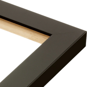 Corner of black picture frame with wooden edge for Olympic poster, ideal for USA Medalist