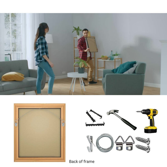 a man and woman in a living room with tools
