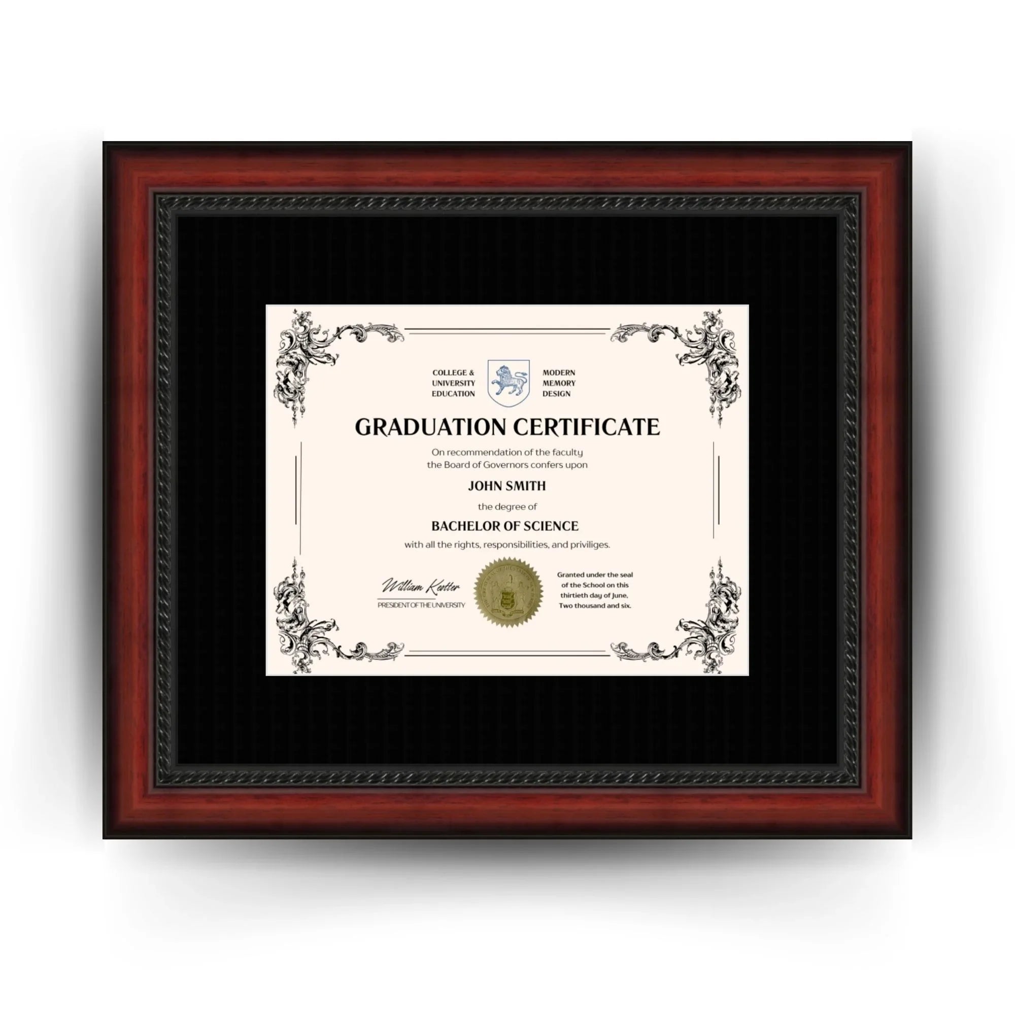 Purdue University Diploma Frame - ModernMemoryDesign Mahogany Rope