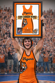 100 Career Win Wrestling Singlet Frame Banner Senior Award Night Gift Idea