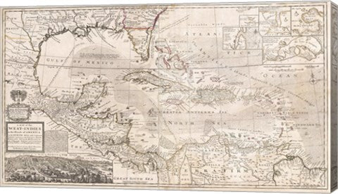 1732 Herman Moll Map of the West Indies, Florida, Mexico, and the Caribbean