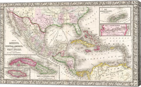 1866 Mitchell Map of Mexico and the West Indies