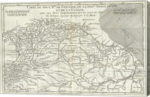 1780 Bonne Map of Northern South America, Columbia, Venezuela, Brazil