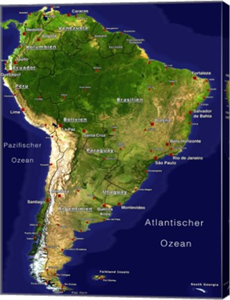 South America - Satellite Orthographic Political Map