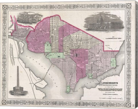 1864 Johnson Map of Washington D.C. and Georgetown
