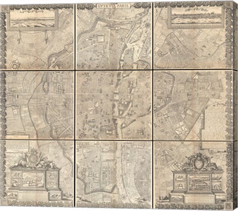 1652 Gomboust 9 Panel Map of Paris, France