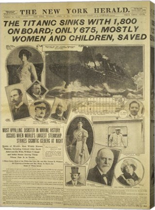 New York Herald front page about the Titanic Disaster