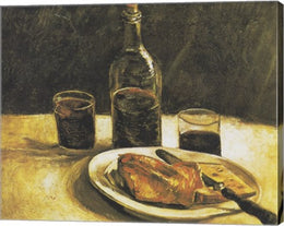 Still Life with Bottle, Two Glasses, Cheese and Bread by Vincent Van Gogh