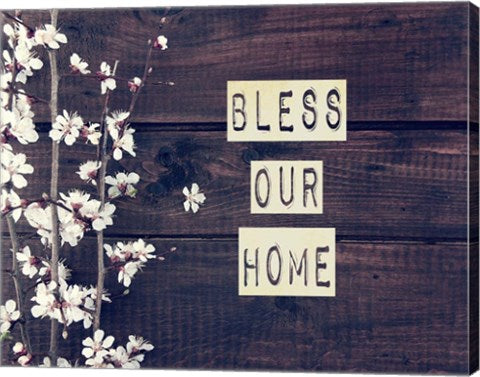Bless Our Home Flowers on Wood Background by Color Me Happy