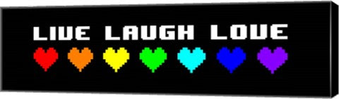Live Laugh Love -  Black Panoramic with Pixel Hearts by Color Me Happy