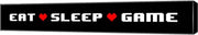 Eat Sleep Game -  Black Panoramic with Pixel Hearts by Color Me Happy