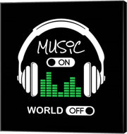 Music On, World Off Headphones Black Background by Color Me Happy