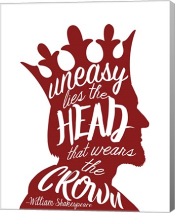Framed Art Uneasy Lies The Head Shakespeare - King Red on White Wall Decor 18x24 Artwork
