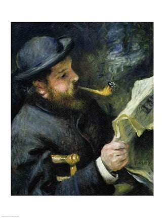 Claude Monet reading a newspaper by Pierre-Auguste Renoir