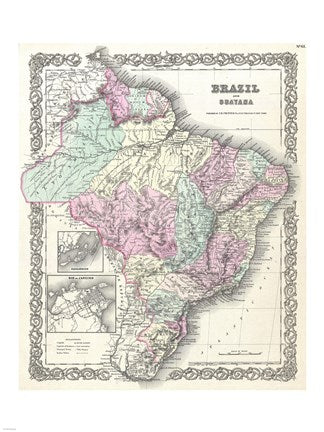 1855 Colton Map of Brazil And Guyana
