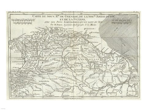 1780 Bonne Map of Northern South America, Columbia, Venezuela, Brazil