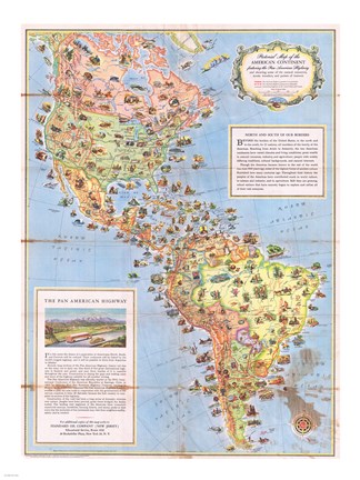 1930 Pictorial Map of North America and South America
