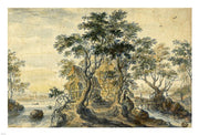River Landscape with House on a Rocky Island by Isaac Major