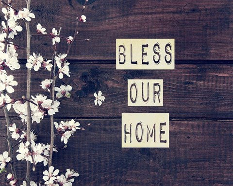 Bless Our Home Flowers on Wood Background by Color Me Happy