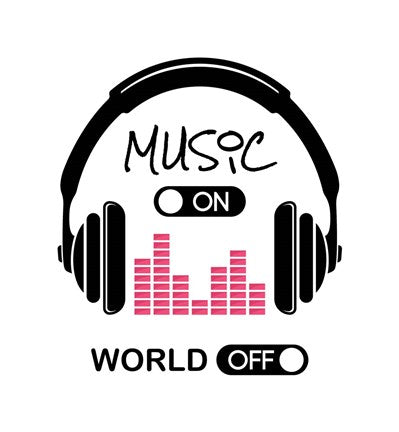 Music On, World Off Headphones White Background by Color Me Happy