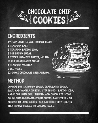 Chocolate Chip Cookies Recipe Chalkboard Background by Color Me Happy