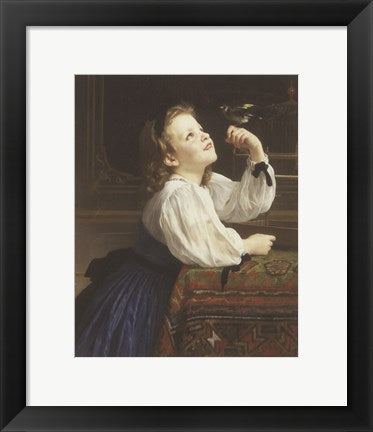 Framed Art L'Oiseau Cheri, 1867 by William Adolphe Bouguereau Wall Decor 18x24 Artwork