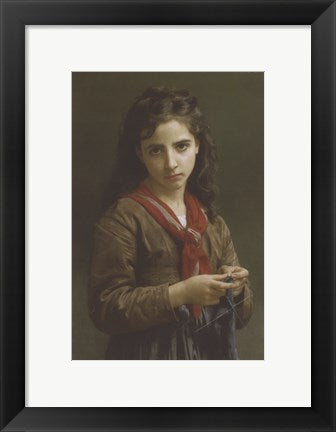Framed Art Young Girl Knitting, 1874 by William Adolphe Bouguereau Wall Decor 18x24 Artwork