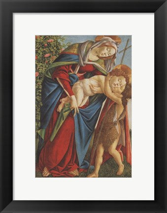 Framed Art Madonna with Child Embracing the Young St John by Sandro Botticelli Wall Decor 18x24 Artwork