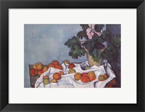 Framed Art Still Life with Apples and a Pot of Primroses by Paul Cezanne Wall Decor 18x24 Artwork