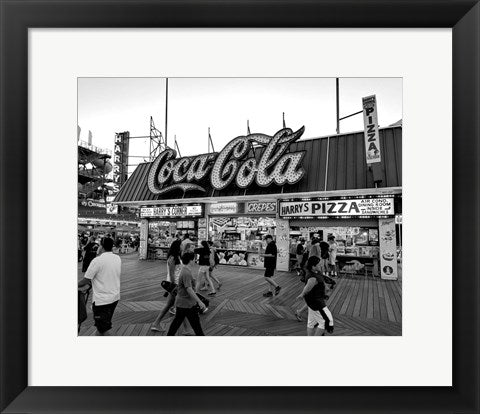 Framed Art Frame Art Coca Cola Sign - Boardwalk, Wildwood NJ (BW) by Rich Sbarro Wall Decor 18x24 Artwork