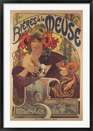 Framed Art Bieres de la Meuse by Alphonse Mucha Wall Decor 18x24 Artwork