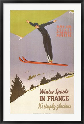 Framed Art Winter Sports in France by Naurac Wall Decor 18x24 Artwork